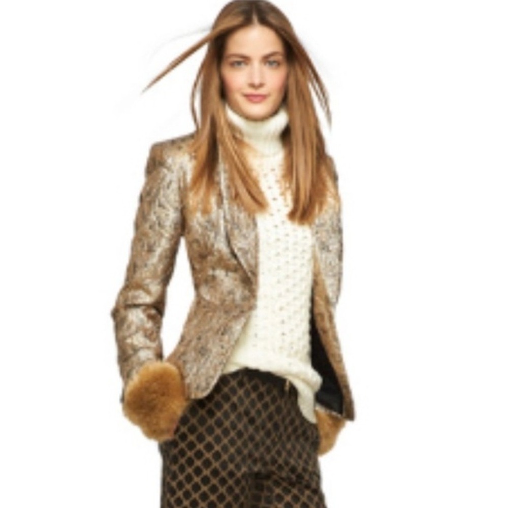 Banana Republic Womens 8 Gold Brocade Metallic Jacquard Blazer Jacket NWT $175